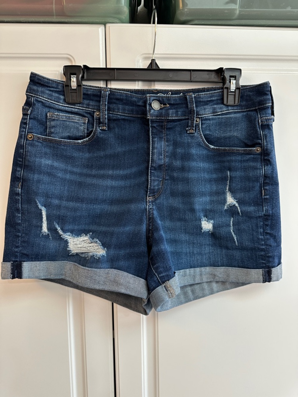Universal Thread Dark Blue Distressed Roll-Cuff Denim Shorts
